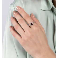 Enchanted Disney Fine Jewelry 14K Rose Gold over Sterling Silver with 1/6 CTTW Diamond and Red Garnet Snow White Bow Ring