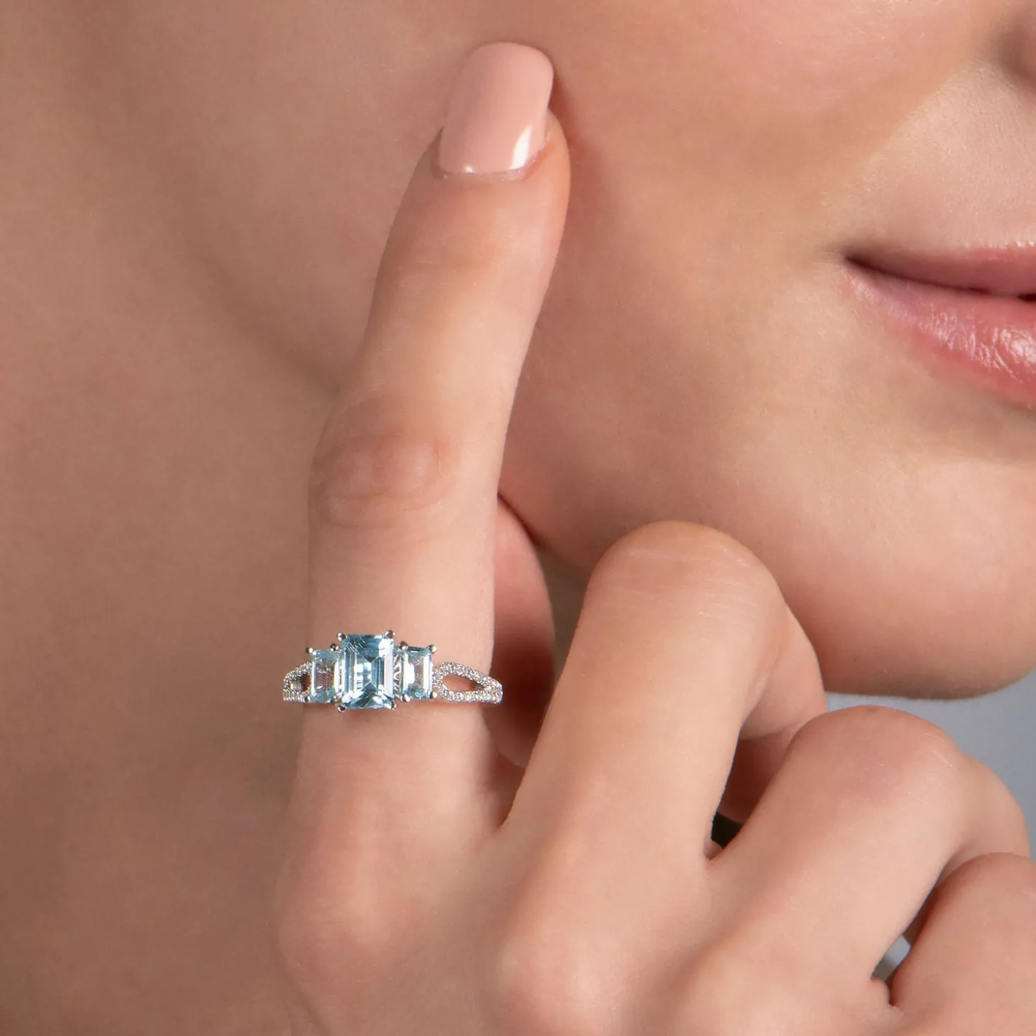 Enchanted Disney Fine Jewelry Sterling Silver with 1/8 CTTW Diamond and Sky Blue Topaz Elsa Ring