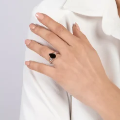 Enchanted Disney Fine Jewelry Sterling Silver and 10K Rose Gold with 1/10 CTTW Diamond and Black Spinel Maleficent Ring
