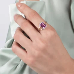 Enchanted Disney Fine Jewelry Sterling Silver and 10K Rose Gold with 1/6 CTTW and Created Pink Sapphire Aurora Ring