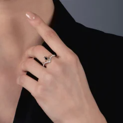 Enchanted Disney Fine Jewelry 10K Rose Gold and Sterling Silver with 1/6 CTTW Black and White Diamond with Black Onyx Maleficent Ring