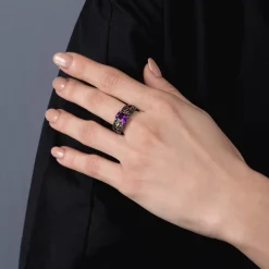 Enchanted Disney Fine Jewelry Black Rhodium over Sterling Silver with 1/5 CTTW Black Diamond and Amethyst Ursula Ring