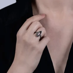 Enchanted Disney Fine Jewelry Black Rhodium over Sterling Silver 1/4 CTTW Diamond with Rutile Quartz Maleficent Ring