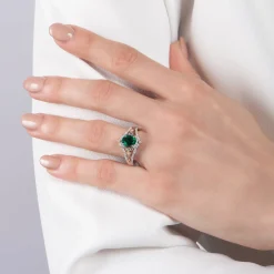 Enchanted Disney Fine Jewelry Sterling Silver and 10K Yellow Gold with 1/5 CTTW Diamond and Created Emerald Tinker Bell Ring