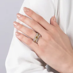 Enchanted Disney Fine Jewelry Sterling Silver and 10K Yellow Gold with Citrine and 1/4 CTTW Diamond Belle 30th Anniversary Ring