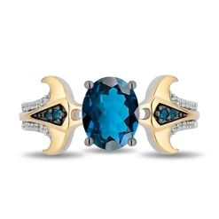 Enchanted Disney Fine Jewelry Sterling Silver and 10K Yellow Gold 1/10 CTTW Diamond and London Blue Topaz Moana Ring