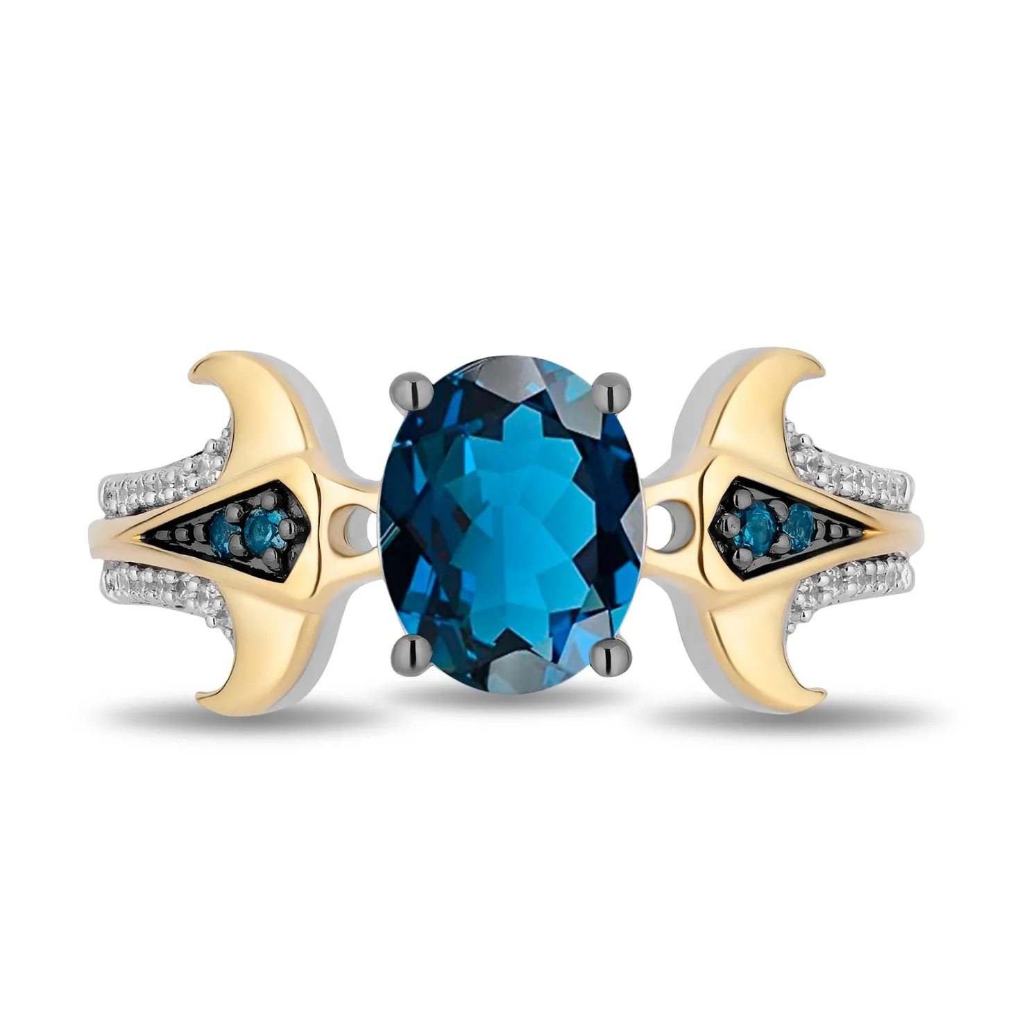 Enchanted Disney Fine Jewelry Sterling Silver and 10K Yellow Gold 1/10 CTTW Diamond and London Blue Topaz Moana Ring