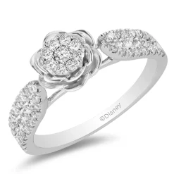 Enchanted Disney Fine Jewelry 14K White Gold with 3/4 CTTW Belle Rose Bridal Set