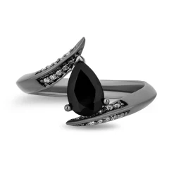 Enchanted Disney Fine Jewelry Black Rhodium Over Sterling Silver with 1/10 CTTW Diamond and Black Onyx Maleficent Ring