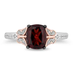 Enchanted Disney Fine Jewelry 14K Rose Gold Over Sterling Silver with 1/10 CTTW Diamonds and Garnet Mulan Ring