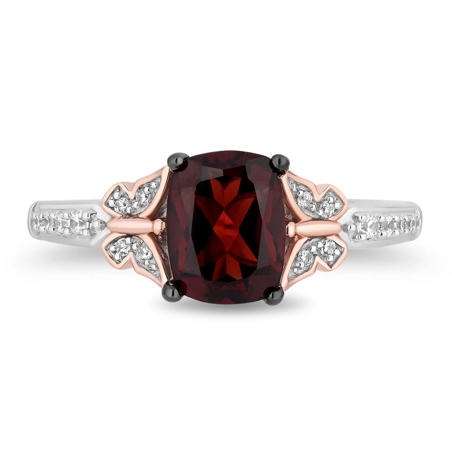 Enchanted Disney Fine Jewelry 14K Rose Gold Over Sterling Silver with 1/10 CTTW Diamonds and Garnet Mulan Ring