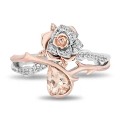 Enchanted Disney Fine Jewelry Sterling Silver and 10K Rose Gold with 1/6 CTTW Diamond and Morganite Aurora Rose Ring
