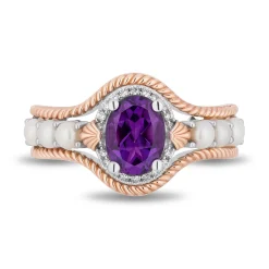 Enchanted Disney Fine Jewelry 14K Rose Gold Over Sterling Silver with 1/20 CTTW Diamonds and Amethyst and Fresh Water Pearl Little Mermaid 35th Anniversary Ariel Ring