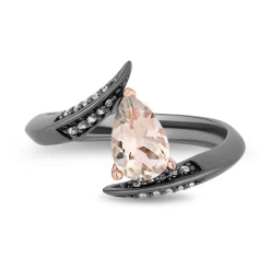 Enchanted Disney Fine Jewelry Black Rhodium and 14K Rose Gold Over Sterling Silver with 1/10 CTTW Diamond and Morganite Maleficent Ring