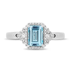 Enchanted Disney Fine Jewelry Sterling Silver with 1/10 CTTW Diamonds and Sky Blue Topaz Elsa Ring