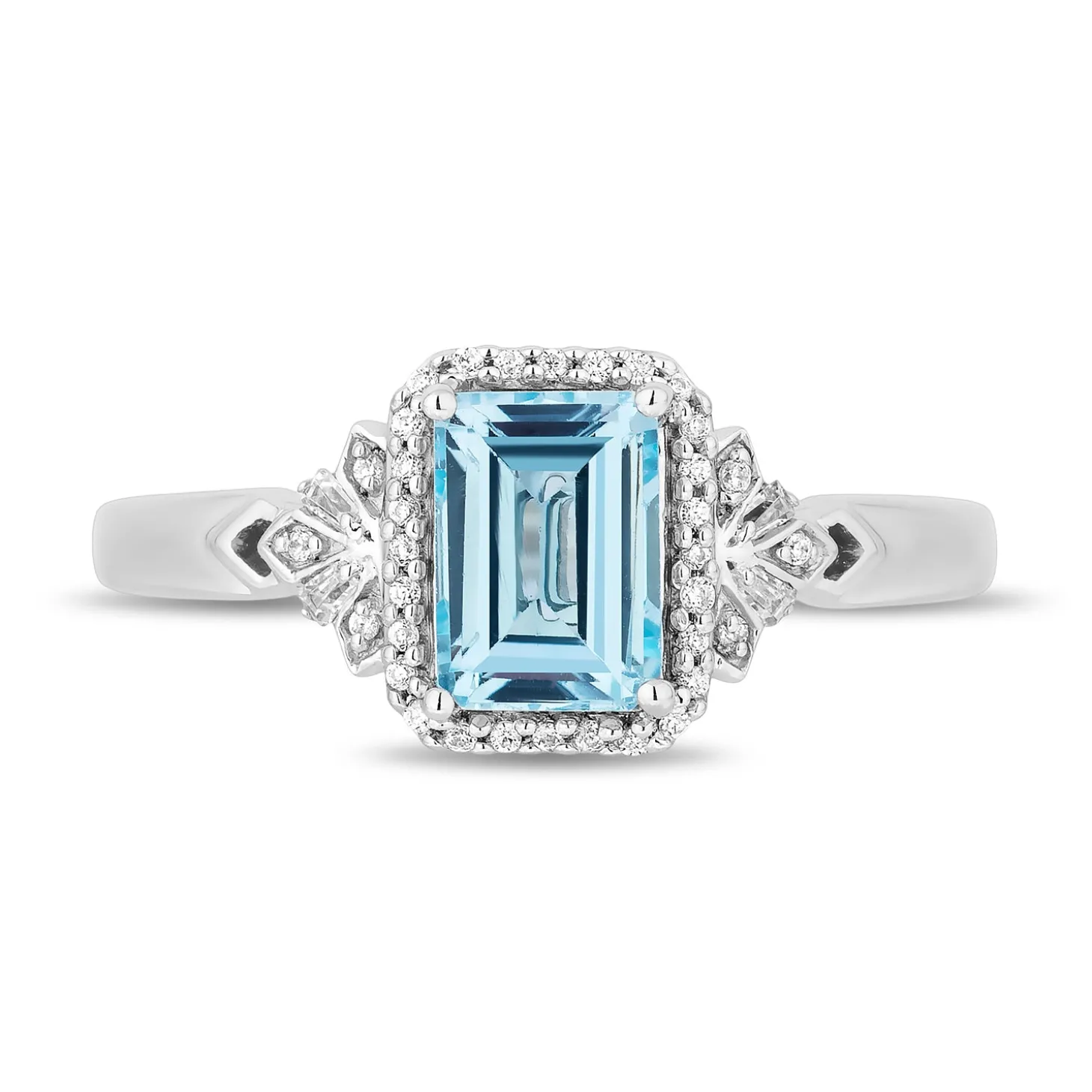 Enchanted Disney Fine Jewelry Sterling Silver with 1/10 CTTW Diamonds and Sky Blue Topaz Elsa Ring
