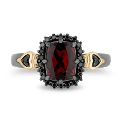 Enchanted Disney Fine Jewelry Sterling Silver and 10K Yellow Gold with 1/5 CTTW. Black Diamonds and Garnet Evil Queen Ring