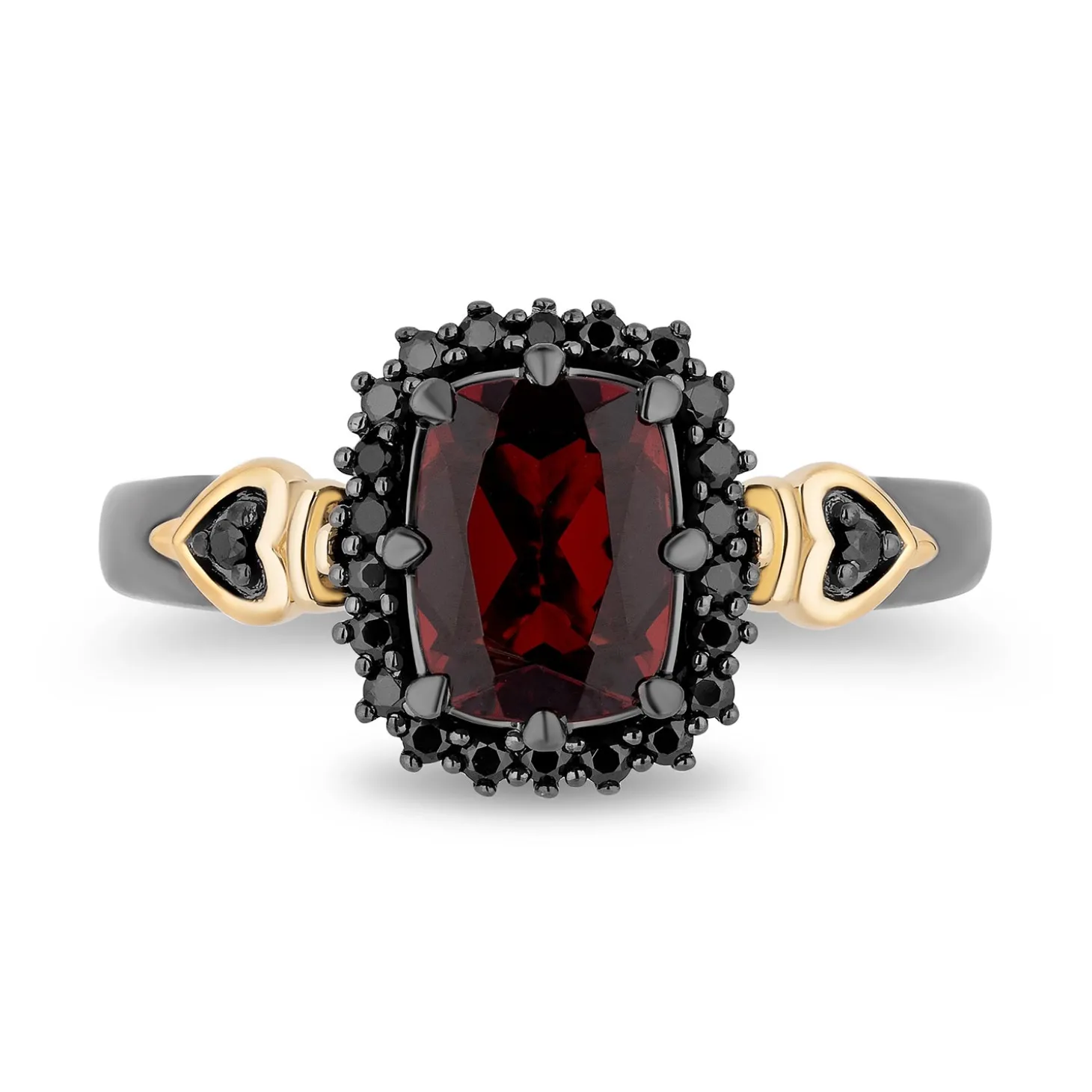 Enchanted Disney Fine Jewelry Sterling Silver and 10K Yellow Gold with 1/5 CTTW. Black Diamonds and Garnet Evil Queen Ring