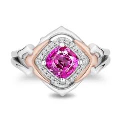 Enchanted Disney Fine Jewelry 14K Rose Gold Over Sterling Silver with 1/10 CTTW Diamonds and Created Pink Sapphire Aurora Ring