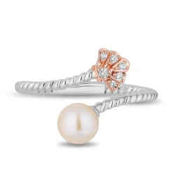 Enchanted Disney Fine Jewelry 14K Rose Gold Over Sterling Silver with 1/20 CTTW Diamonds and Fresh Water Pearl Ariel Ring
