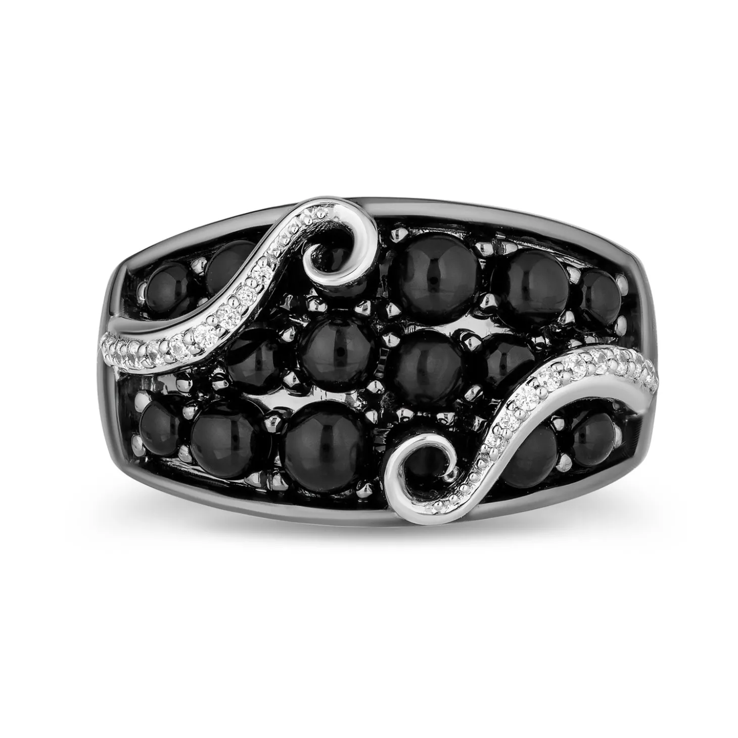 Enchanted Disney Fine Jewelry The Little Mermaid Black Rhodium over Sterling Silver with 1/10 CTTW Diamond with Black Onyx Ursula Bubbles Ring