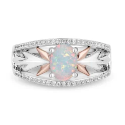 Enchanted Disney Fine Jewelry 14K Rose Gold Over Sterling Silver with 1/5 CTTW Diamonds and Created Opal Elsa Ring