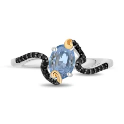 Enchanted Disney Fine Jewelry inspired by the Genie of Aladdin with Black Rhodium and 14K Yellow Gold Over Sterling Silver with 1/5 CTTW Diamond and Swiss Blue Topaz Jasmine Ring