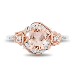 Enchanted Disney Fine Jewelry Sterling Silver and 10K Rose Gold with 1/10 CTTW Diamond and Morganite Aurora Flower Ring