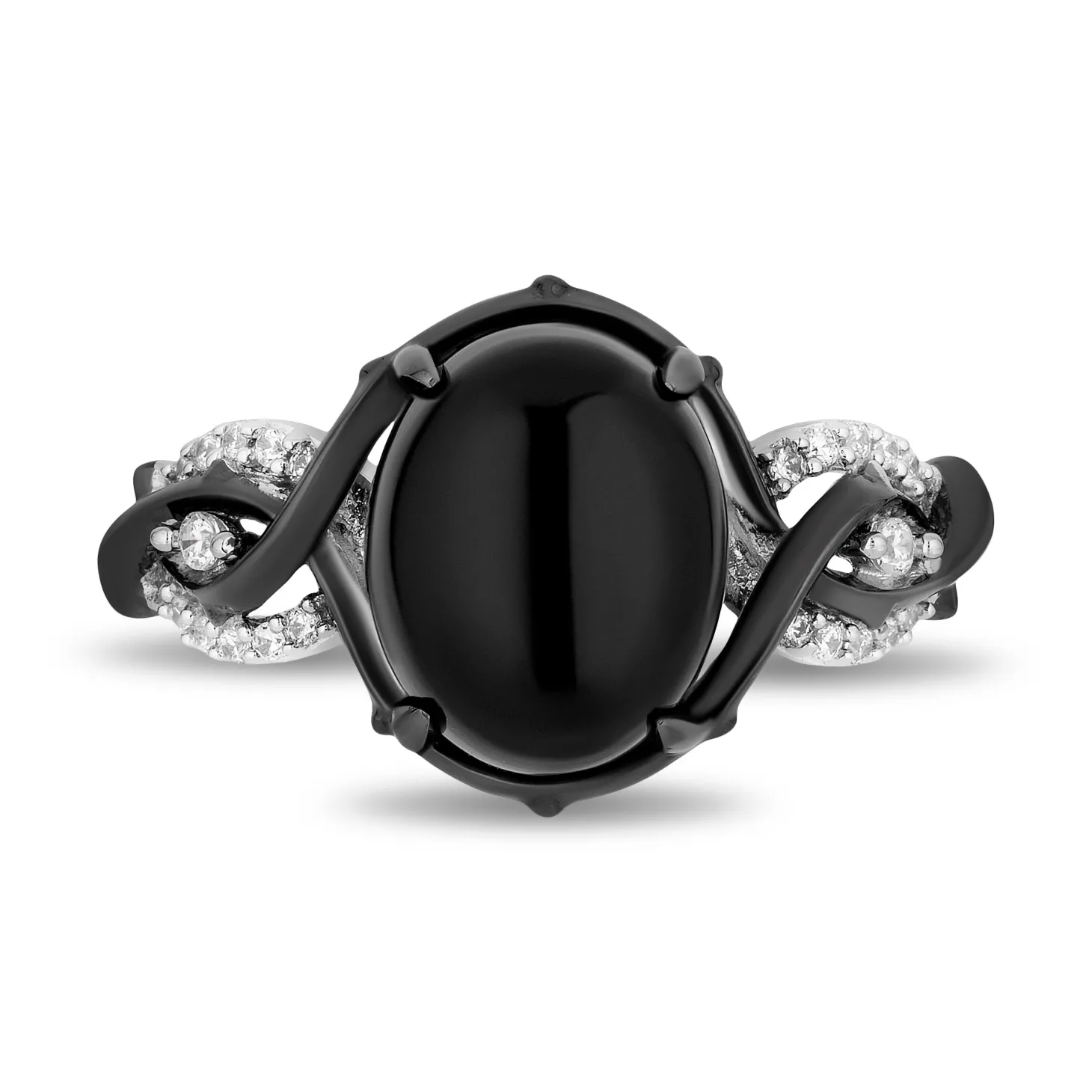 Enchanted Disney Fine Jewelry Black Rhodium Over Sterling Silver with 1/10 CTTW Diamonds and Black Onyx Maleficent Ring