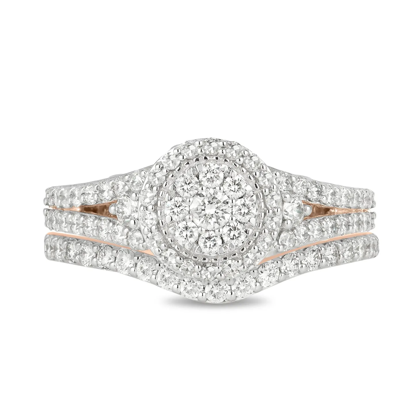 Enchanted Disney Fine Jewelry 14K Rose Gold with 1 CTTW Diamond and Created Blue sapphire Disney Cinderella Bridal Set