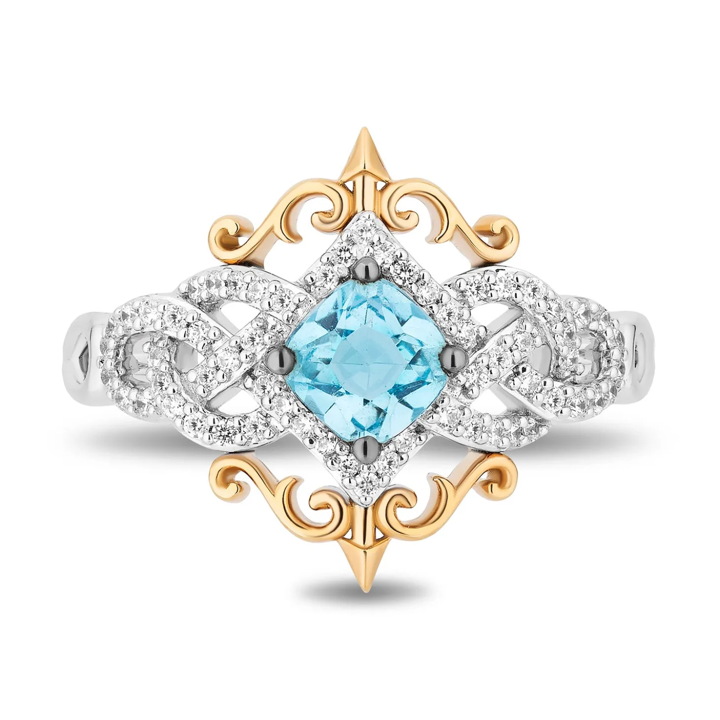 Enchanted Disney Fine Jewelry Sterling Silver and 10K Yellow Gold with 1/5 CTTW Diamonds and Swiss Blue Topaz Merida Ring