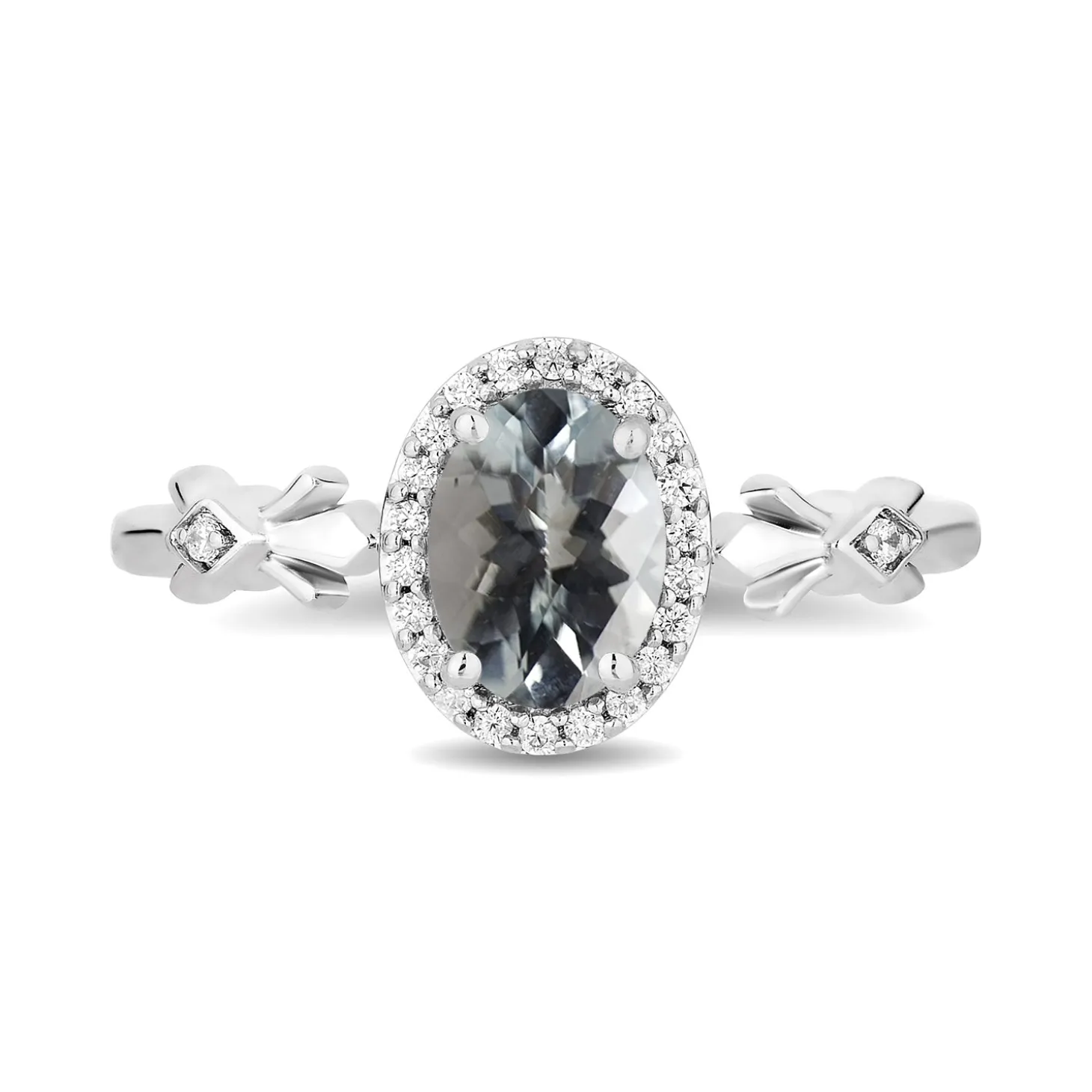 Enchanted Disney Fine Jewelry Sterling Silver with 1/10 CTTW Diamonds and Aquamarine Elsa Ring