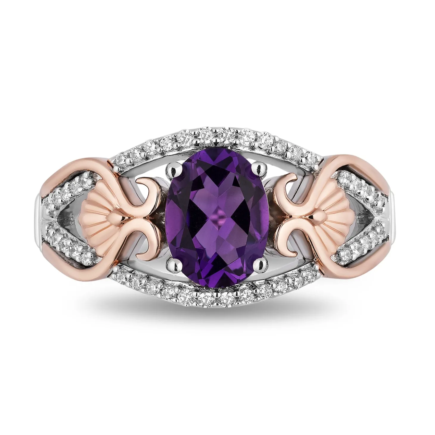 Enchanted Disney Fine Jewelry Sterling Silver and 10K Rose Gold with 1/6 CTTW Diamonds and Amethyst Ariel Ring