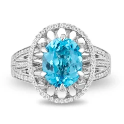 Enchanted Disney Fine Jewelry Sterling Silver with 1/4 CTTW Diamonds and Swiss Blue Topaz Jasmine Ring