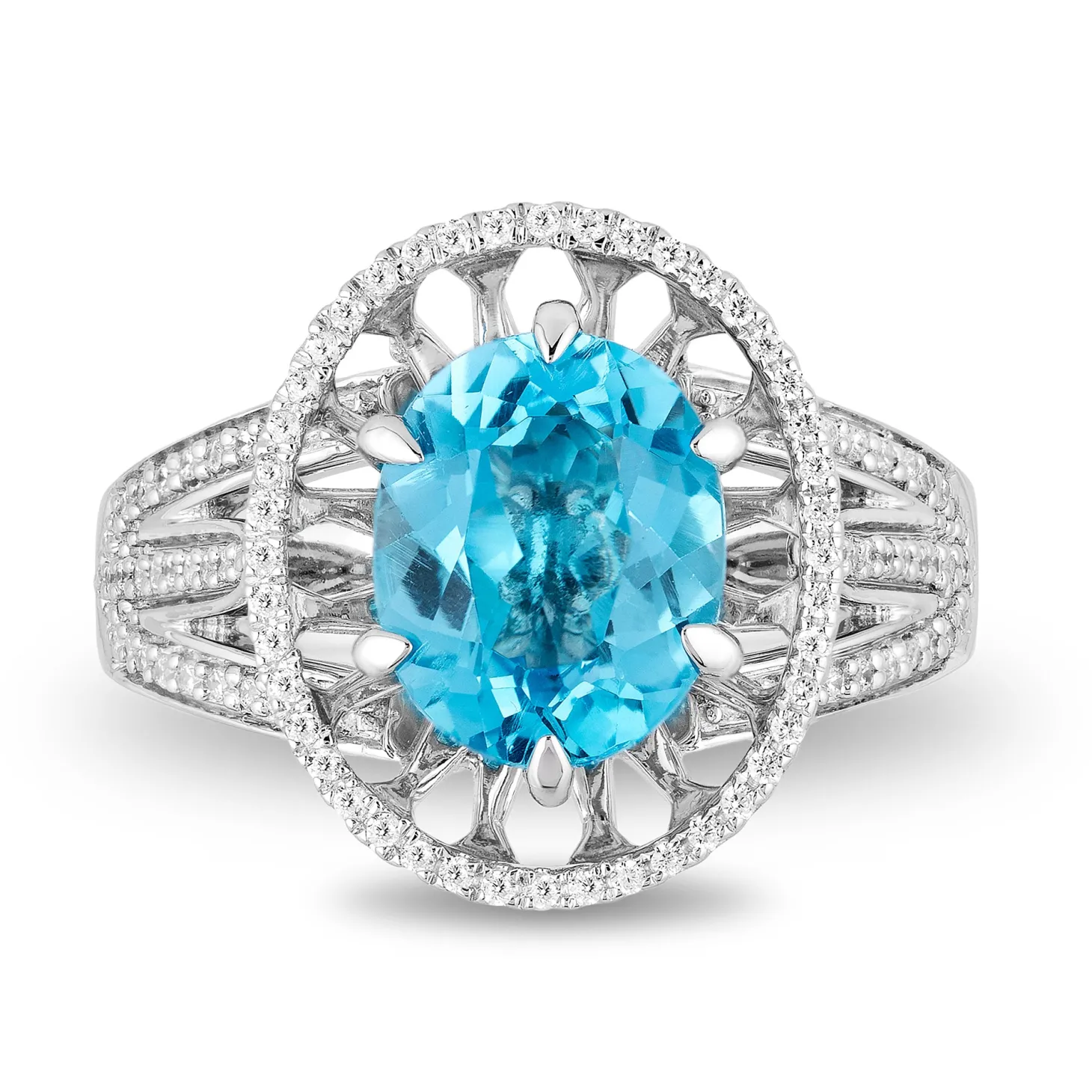 Enchanted Disney Fine Jewelry Sterling Silver with 1/4 CTTW Diamonds and Swiss Blue Topaz Jasmine Ring