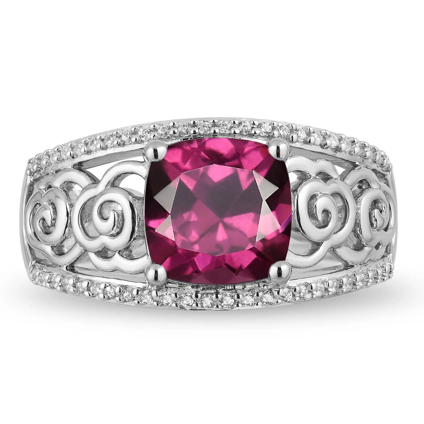 Enchanted Disney Fine Jewelry Sterling Silver with 1/15 CTTW Diamonds and Rhodolite Garnet Mulan Ring
