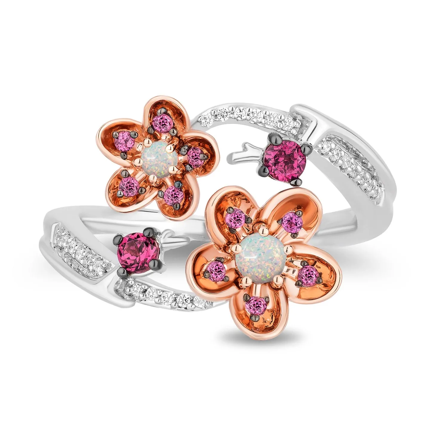 Enchanted Disney Fine Jewelry 14K Rose Gold Over Sterling Silver with 1/20 CTTW Diamonds With Created Opal Mulan Ring