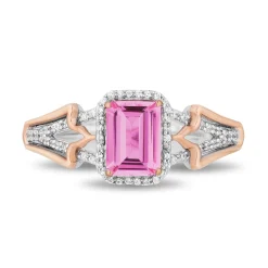 Enchanted Disney Fine Jewelry Sterling Silver and 10K Rose Gold with 1/6 CTTW Diamonds and Cr. Pink Sapphire Aurora Ring