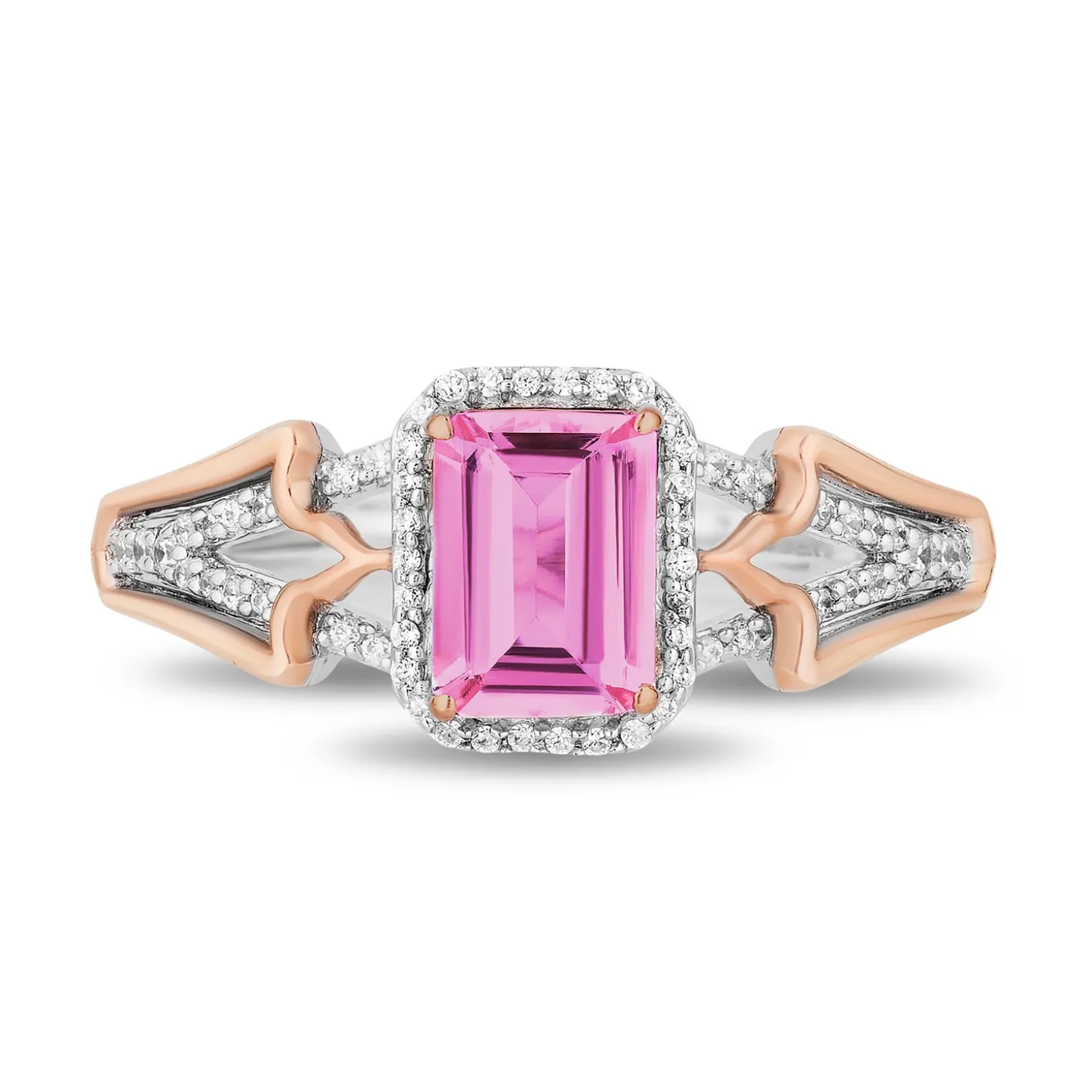 Enchanted Disney Fine Jewelry Sterling Silver and 10K Rose Gold with 1/6 CTTW Diamonds and Cr. Pink Sapphire Aurora Ring