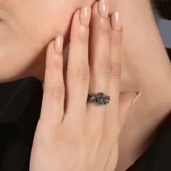 Enchanted Disney Fine Jewelry Sterling Silver with Black Rhodium 1/5 CTTW Maleficent Rose Ring