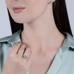 Enchanted Disney Fine Jewelry Sterling Silver with 1/5 CTTW Diamonds Cinderella 70th Anniversary Gardenia Flower Ring