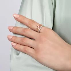 Enchanted Disney Fine Jewelry Sterling Silver and 10K Rose Gold 1/10 CTTW and Pink Tourmaline Aurora Tiara Ring