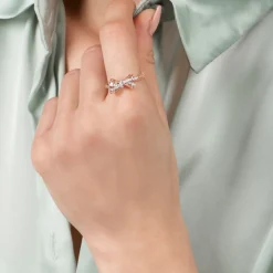 Enchanted Disney Fine Jewelry 10K Rose Gold 1/10 CTTW Snow White Bow Ring