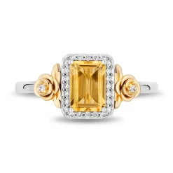Enchanted Disney Fine Jewelry Sterling Silver and 10K Yellow Gold with 1/10 CTTW Diamonds and Citrine Belle Ring
