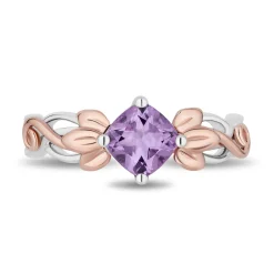 Enchanted Disney Fine Jewelry Sterling Silver and 10K Rose Gold with Amethsyt Rapunzel Ring