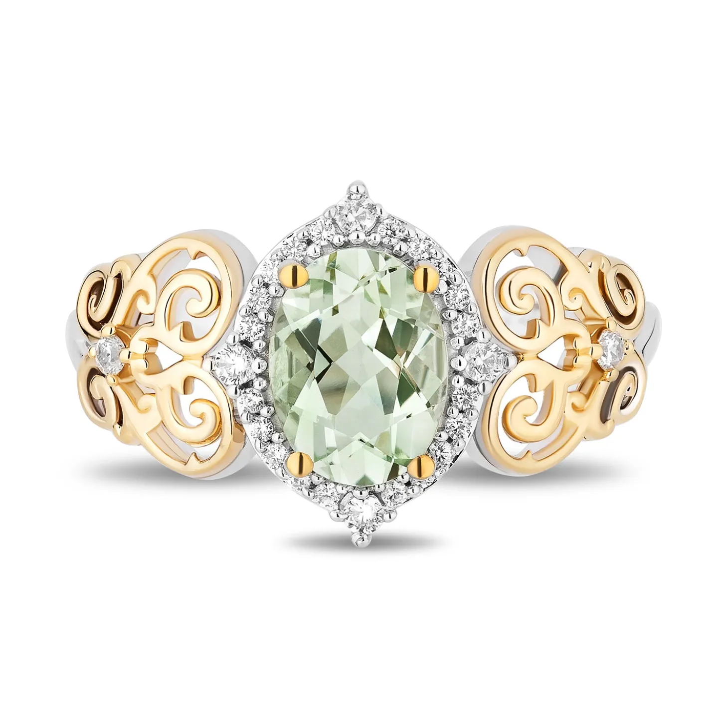 Enchanted Disney Fine Jewelry 14K Yellow Gold Over Sterling Silver with 1/8 CTTW Diamonds and Green Amethyst Tiana Ring