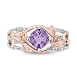 Enchanted Disney Fine Jewelry Sterling Silver and 10K Rose Gold with 1/10 CTTW Diamonds and Rose De France Rapunzel Ring