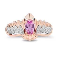 Enchanted Disney Fine Jewelry 14K Rose Gold Over Sterling Silver with 1/8 CTTW Diamonds and Created Pink Sapphire Sleeping Beauty 65th Anniversary Celebration Aurora Owl Ring