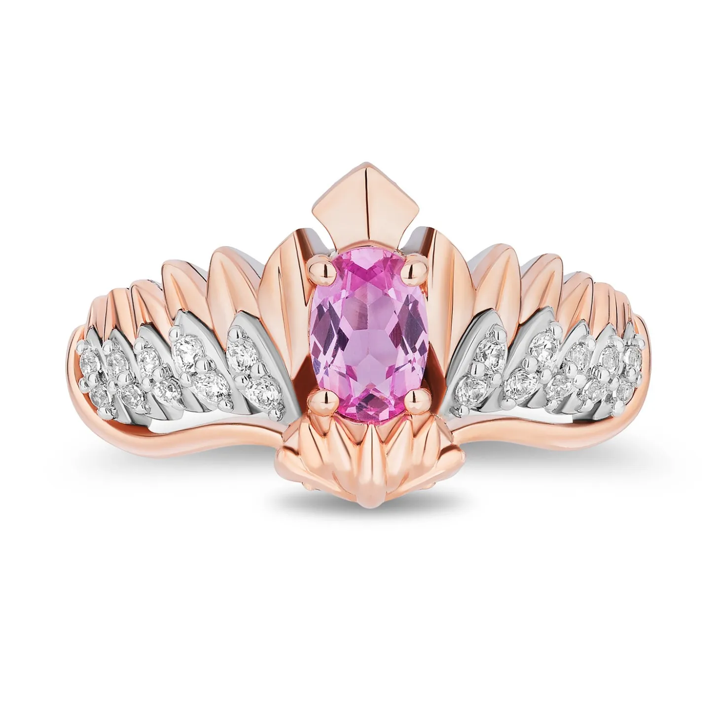 Enchanted Disney Fine Jewelry 14K Rose Gold Over Sterling Silver with 1/8 CTTW Diamonds and Created Pink Sapphire Sleeping Beauty 65th Anniversary Celebration Aurora Owl Ring
