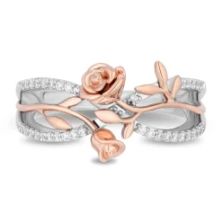 Enchanted Disney Fine Jewelry 14K Rose Gold Over Sterling Silver with 1/6 CTTW Diamonds Belle Crossover Ring